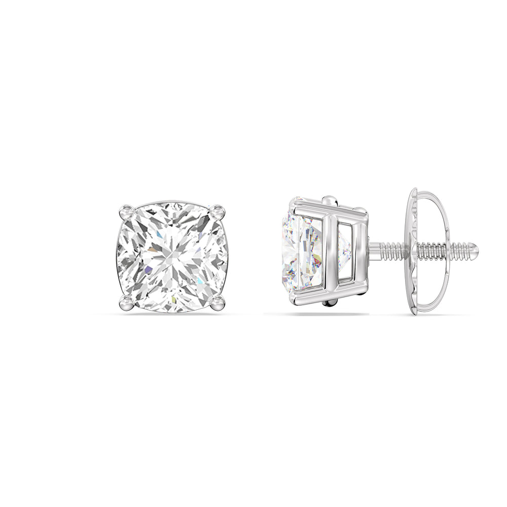 Classic Cushion Stud Earrings with 14KT White Gold / Lab / 1 Cut Diamond in 14KT White Gold / Lab / 1 view 5
