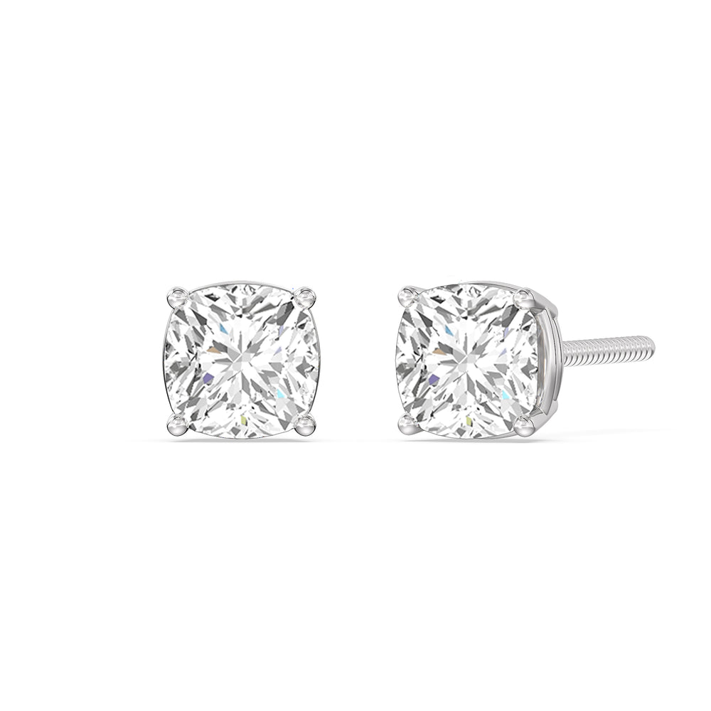 Classic Cushion Stud Earrings with 14KT White Gold / Lab / 1 Cut Diamond in 14KT White Gold / Lab / 1 view 1
