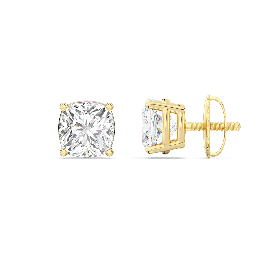 Classic Cushion Stud Earrings with 14KT Yellow Gold / Lab / 1 Cut Diamond in 14KT Yellow Gold / Lab / 1 view 5

