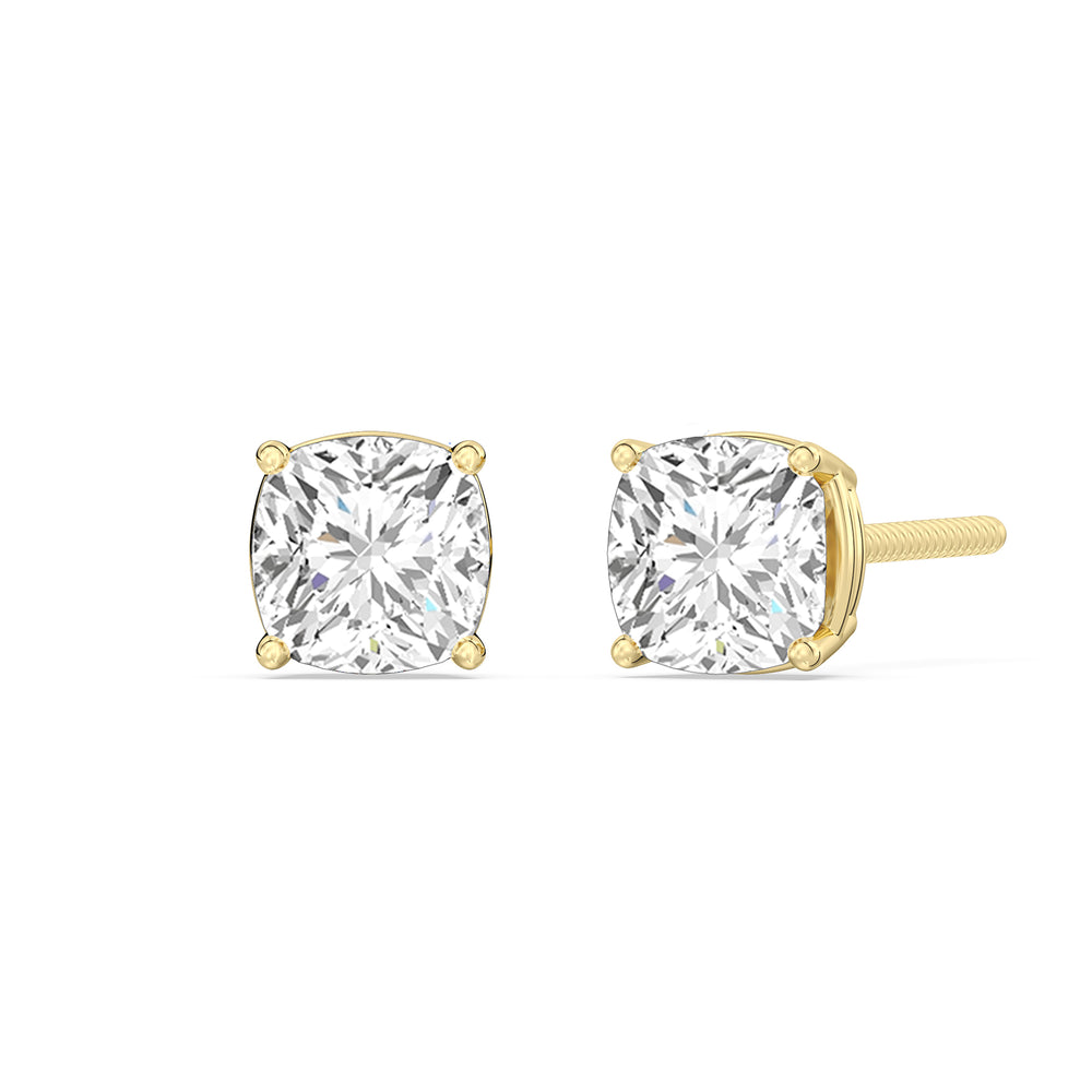 Classic Cushion Stud Earrings with 14KT Yellow Gold / Lab / 1 Cut Diamond in 14KT Yellow Gold / Lab / 1 view 1
