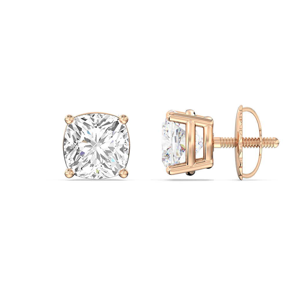 Classic Cushion Stud Earrings with 14KT Rose Gold / Lab / 1 1/2 Cut Diamond in 14KT Rose Gold / Lab / 1 1/2 view 5
