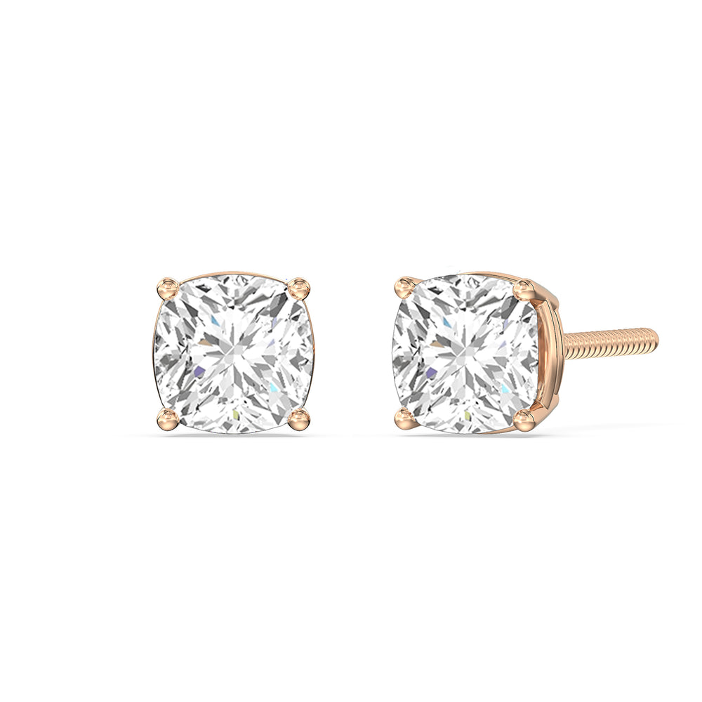 Classic Cushion Stud Earrings with 14KT Rose Gold / Lab / 1 1/2 Cut Diamond in 14KT Rose Gold / Lab / 1 1/2 view 1
