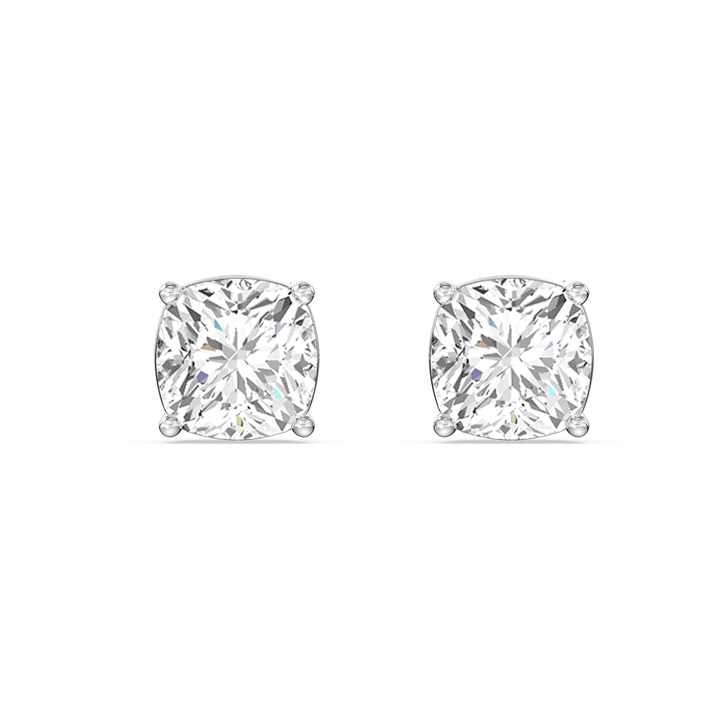 Classic Cushion Stud Earrings with 14KT White Gold / Lab / 1 1/2 Cut Diamond in 14KT White Gold / Lab / 1 1/2 view 4

