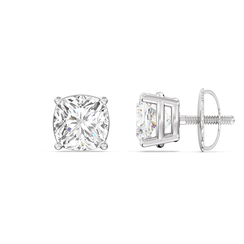 Classic Cushion Stud Earrings with 14KT White Gold / Lab / 1 1/2 Cut Diamond in 14KT White Gold / Lab / 1 1/2 view 5
