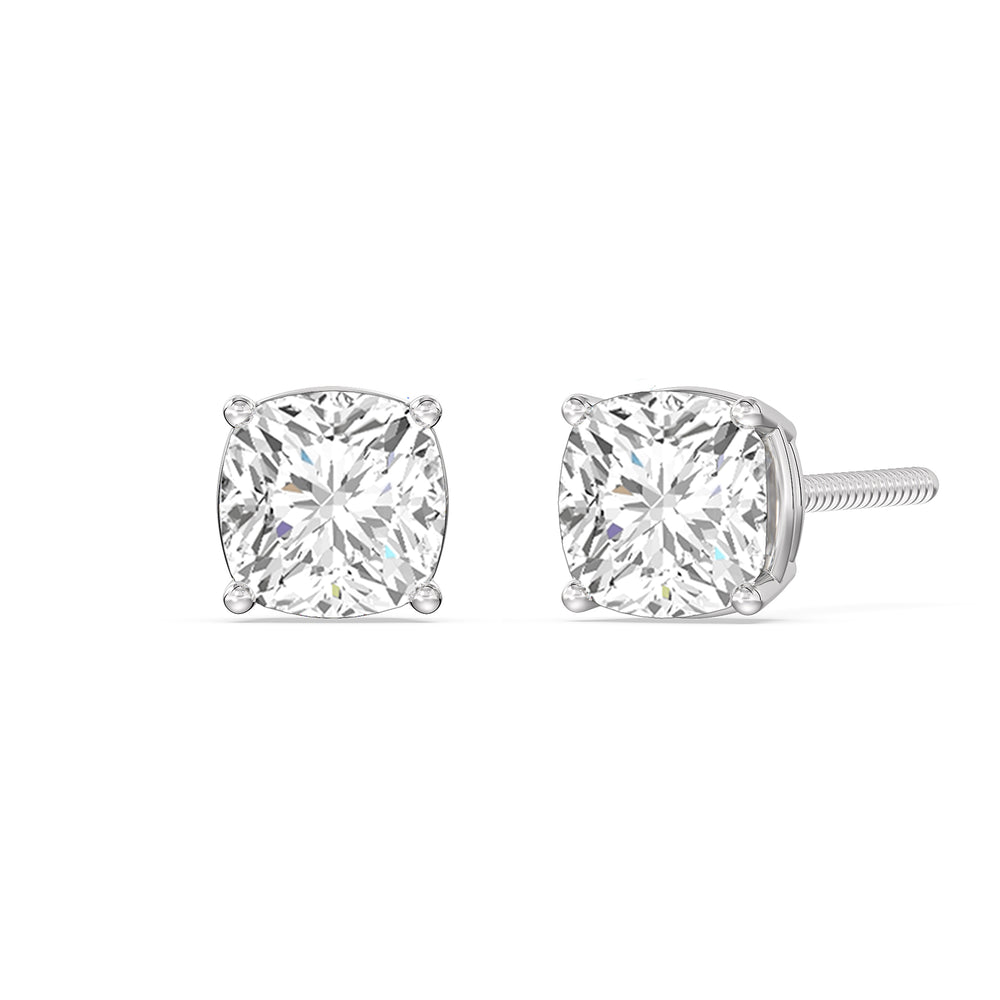 Classic Cushion Stud Earrings with 14KT White Gold / Lab / 1 1/2 Cut Diamond in 14KT White Gold / Lab / 1 1/2 view 1
