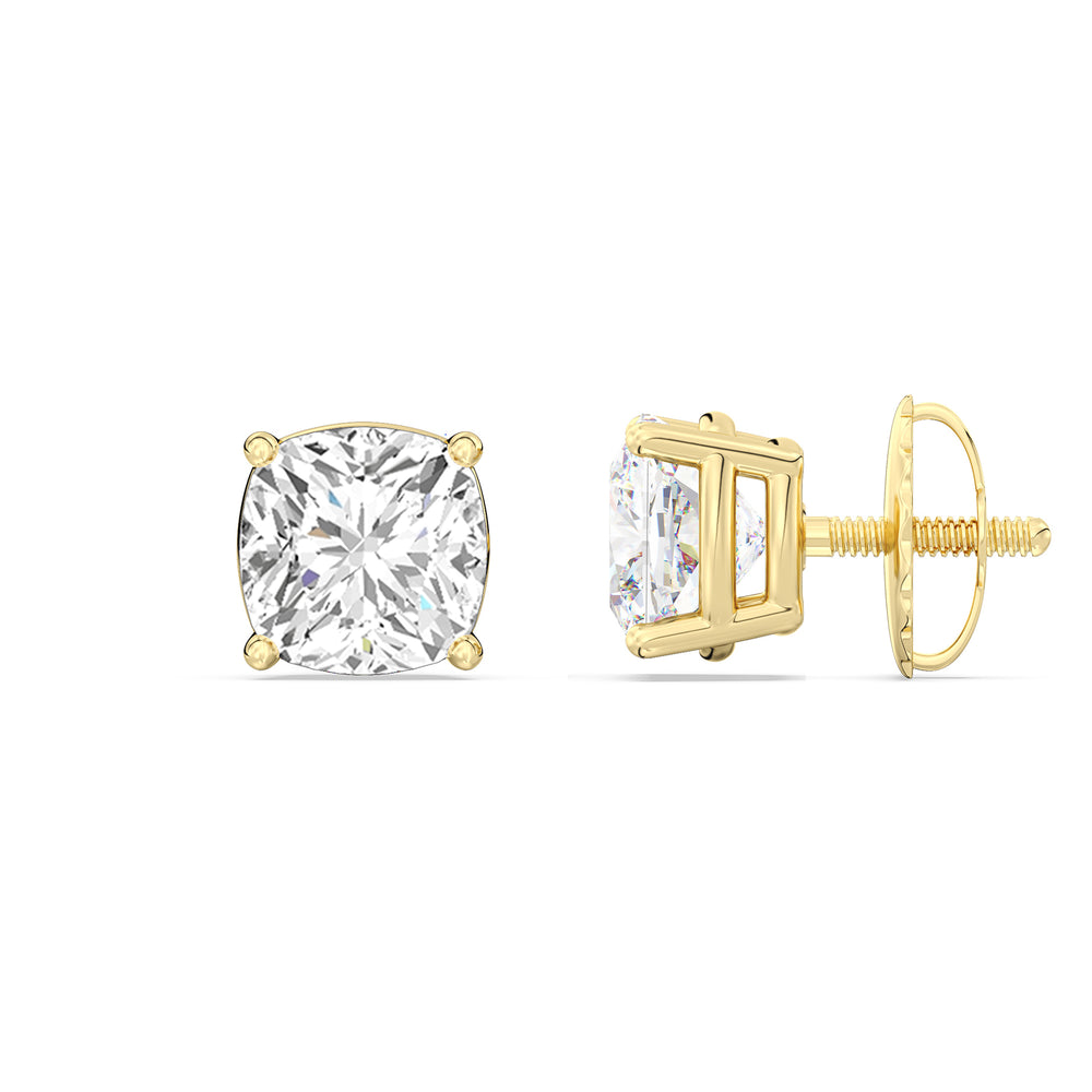 Classic Cushion Stud Earrings with 14KT Yellow Gold / Lab / 1 1/2 Cut Diamond in 14KT Yellow Gold / Lab / 1 1/2 view 5
