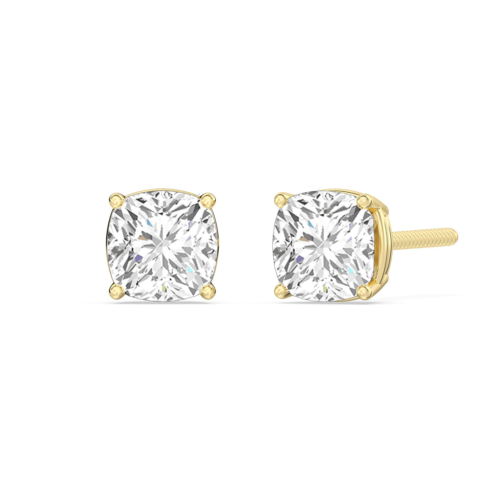 Classic Cushion Stud Earrings with 14KT Yellow Gold / Lab / 1 1/2 Cut Diamond in 14KT Yellow Gold / Lab / 1 1/2 view 1
