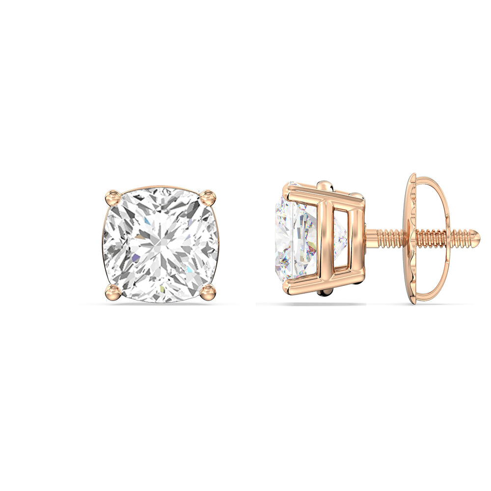 Classic Cushion Stud Earrings with 14KT Rose Gold / Lab / 2 Cut Diamond in 14KT Rose Gold / Lab / 2 view 5
