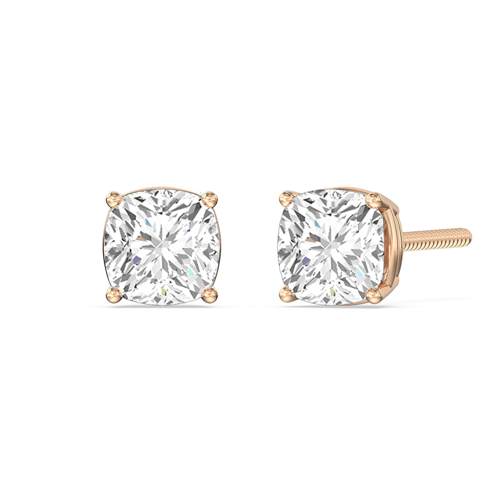 Classic Cushion Stud Earrings with 14KT Rose Gold / Lab / 2 Cut Diamond in 14KT Rose Gold / Lab / 2 view 1
