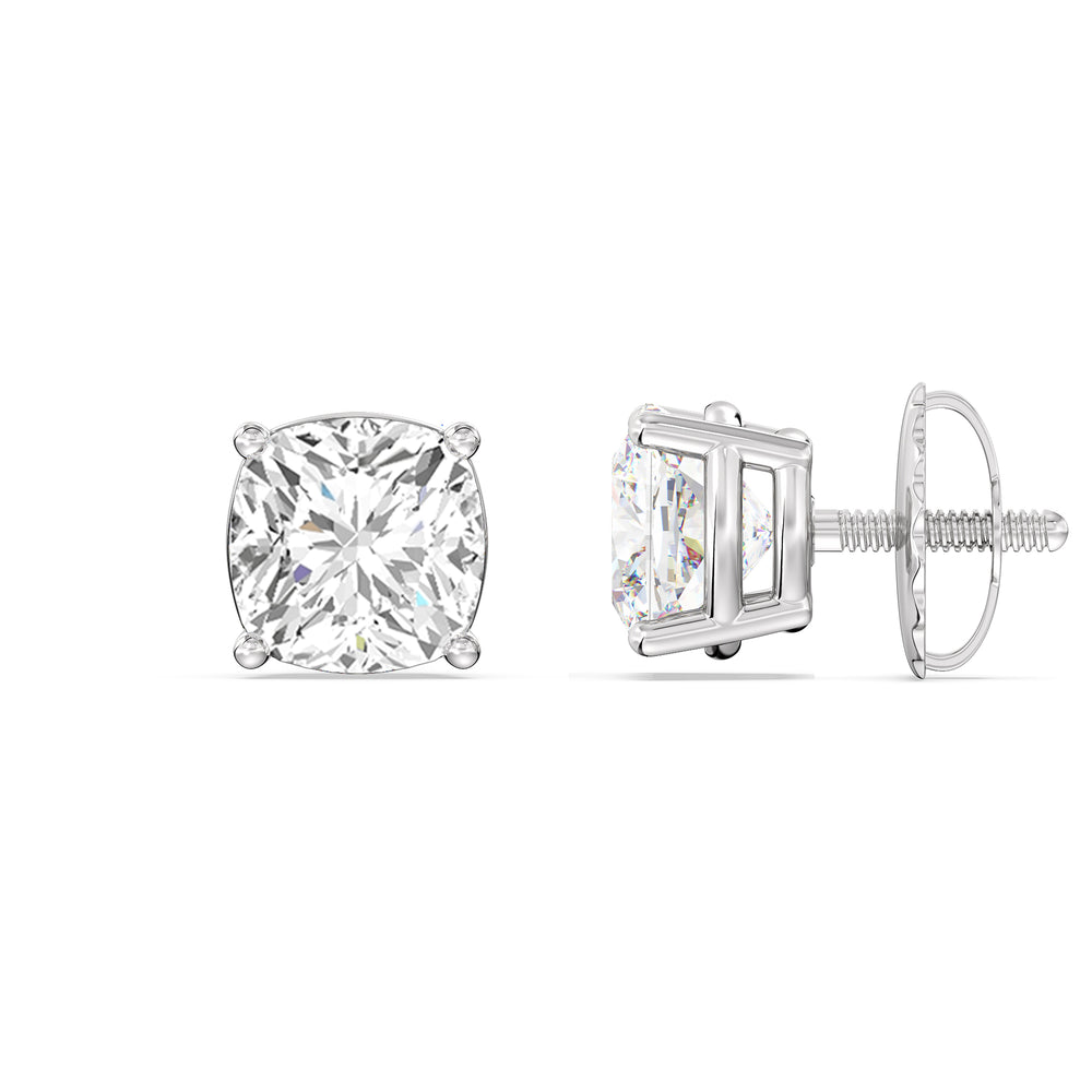 Classic Cushion Stud Earrings with 14KT White Gold / Lab / 2 Cut Diamond in 14KT White Gold / Lab / 2 view 5
