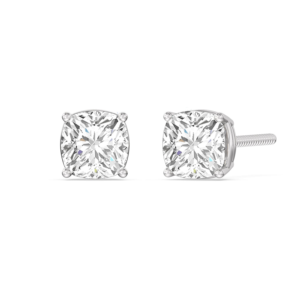 Classic Cushion Stud Earrings with 14KT White Gold / Lab / 2 Cut Diamond in 14KT White Gold / Lab / 2 view 1
