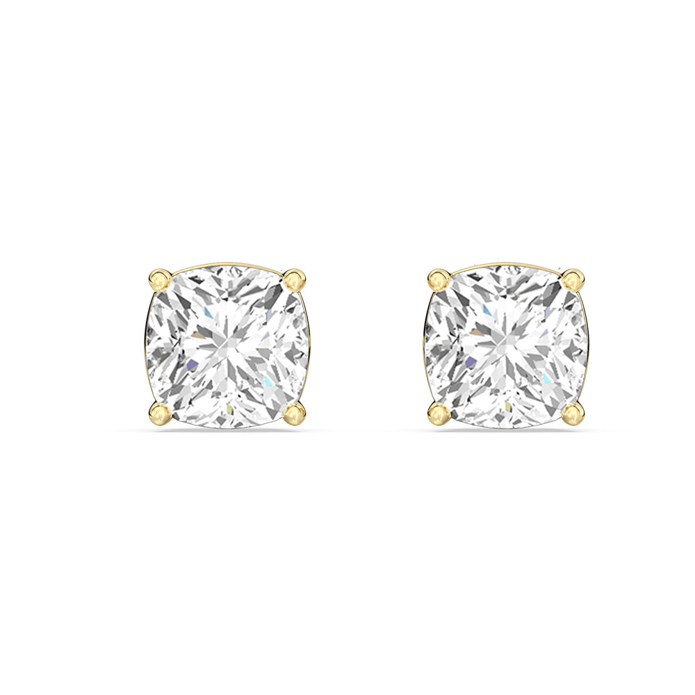Classic Cushion Stud Earrings with 14KT Yellow Gold / Lab / 2 Cut Diamond in 14KT Yellow Gold / Lab / 2 view 4

