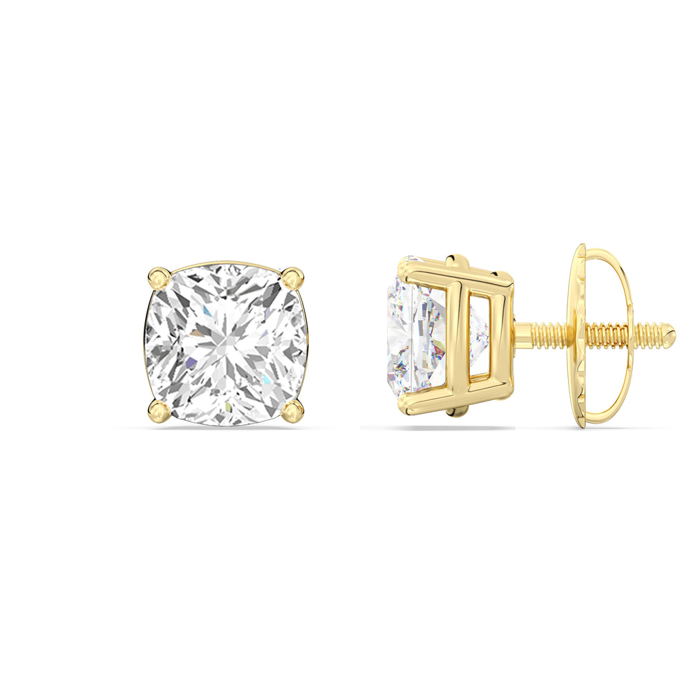 Classic Cushion Stud Earrings with 14KT Yellow Gold / Lab / 2 Cut Diamond in 14KT Yellow Gold / Lab / 2 view 5
