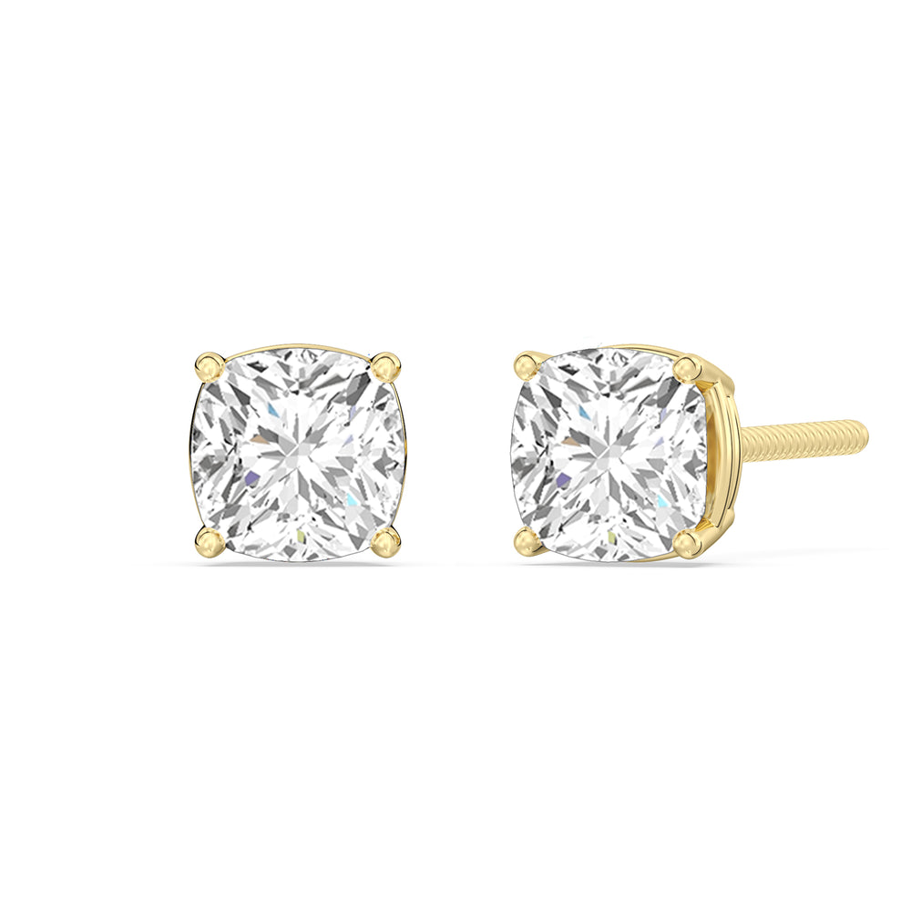 Classic Cushion Stud Earrings with 14KT Yellow Gold / Lab / 2 Cut Diamond in 14KT Yellow Gold / Lab / 2 view 1
