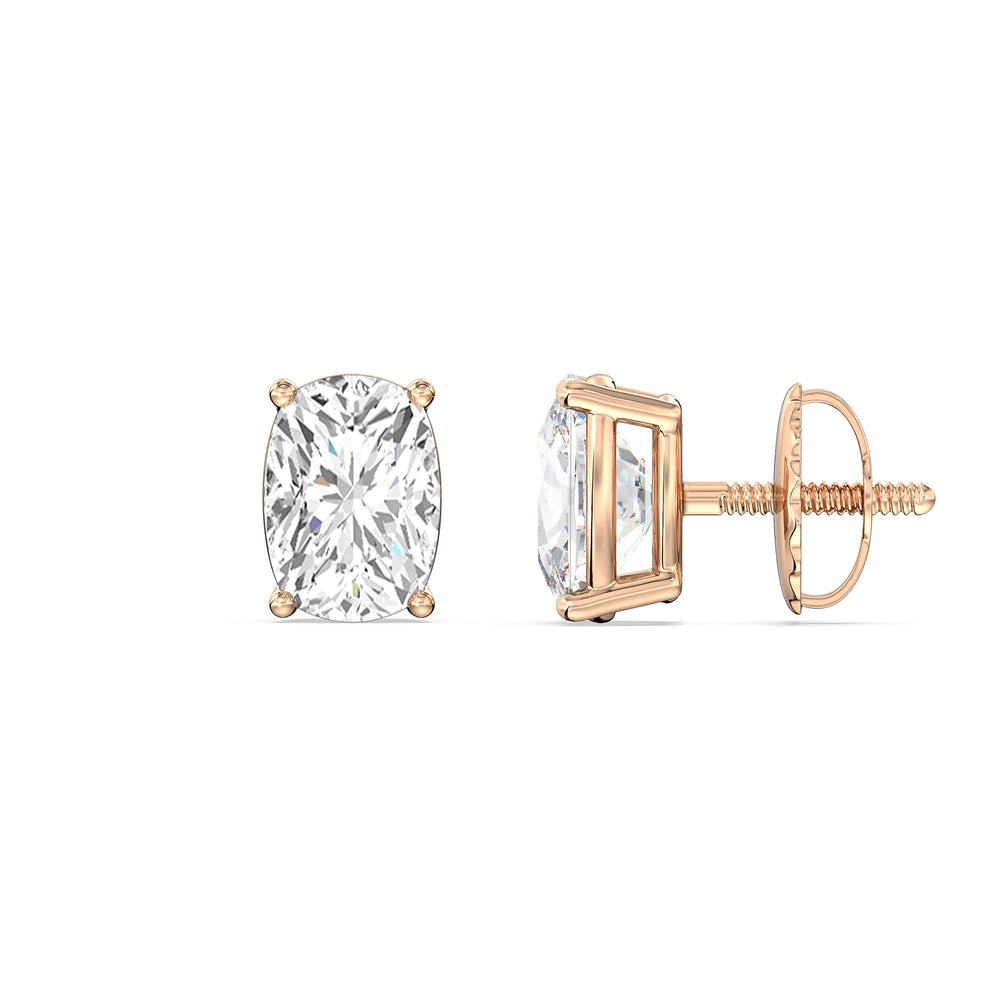 Classic Elongated Cushion Stud Earrings with 14KT Rose Gold / Lab / 1 Cut Diamond in 14KT Rose Gold / Lab / 1 view 5
