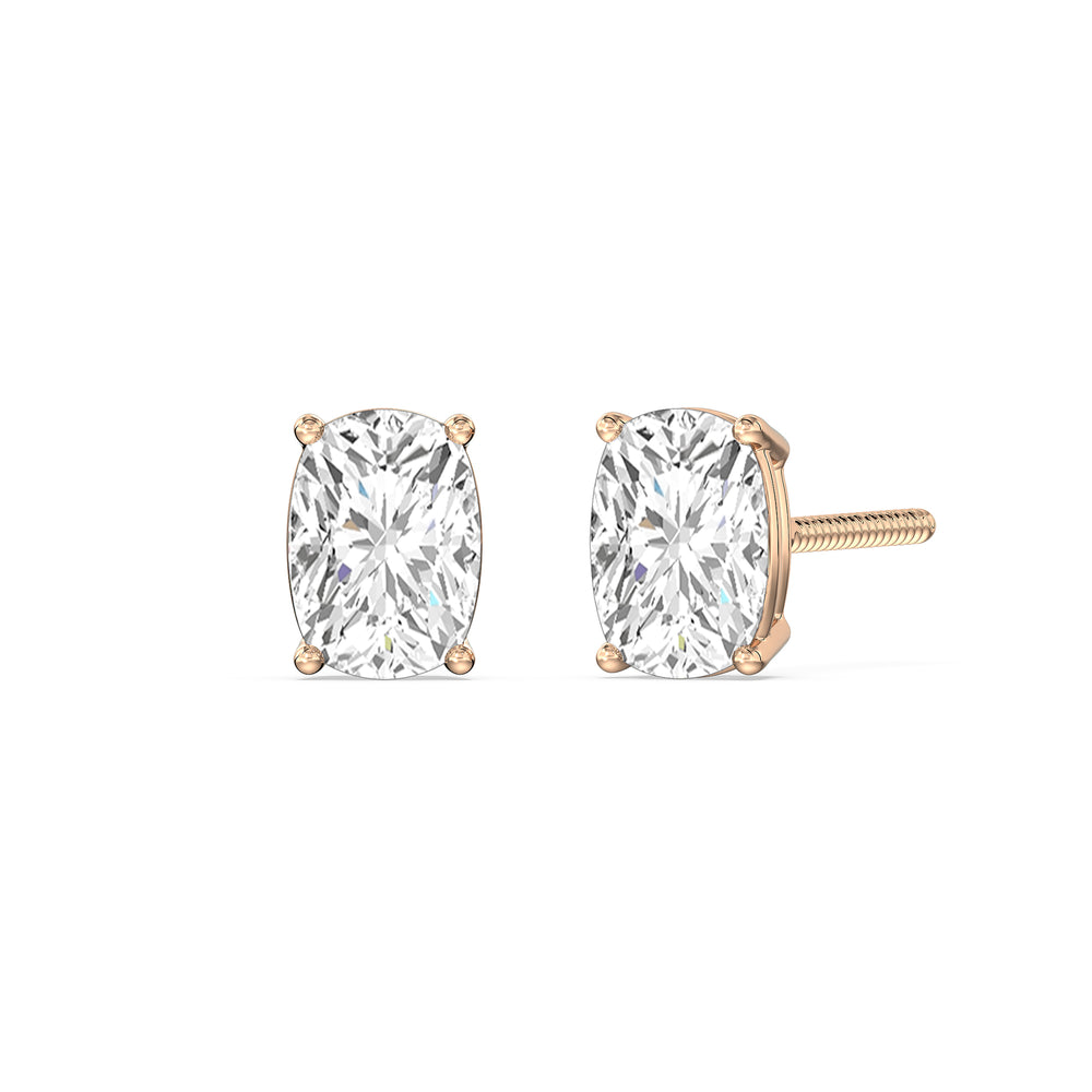 Classic Elongated Cushion Stud Earrings with 14KT Rose Gold / Lab / 1 Cut Diamond in 14KT Rose Gold / Lab / 1 view 1
