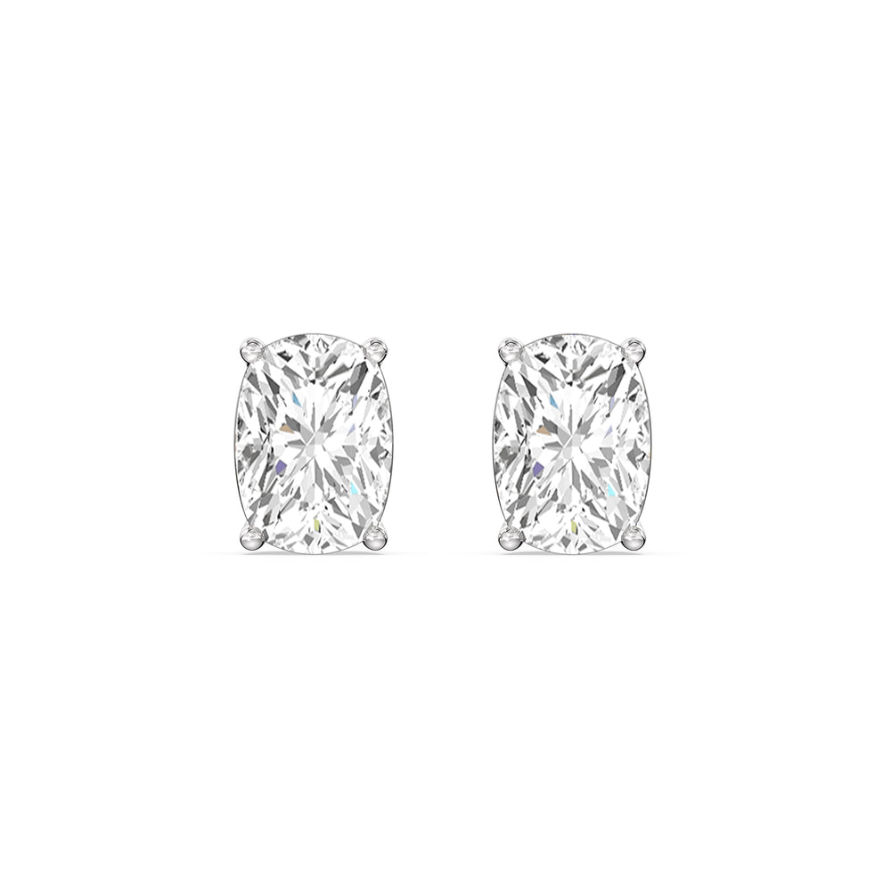 Classic Elongated Cushion Stud Earrings with 14KT White Gold / Lab / 1 Cut Diamond in 14KT White Gold / Lab / 1 view 4
