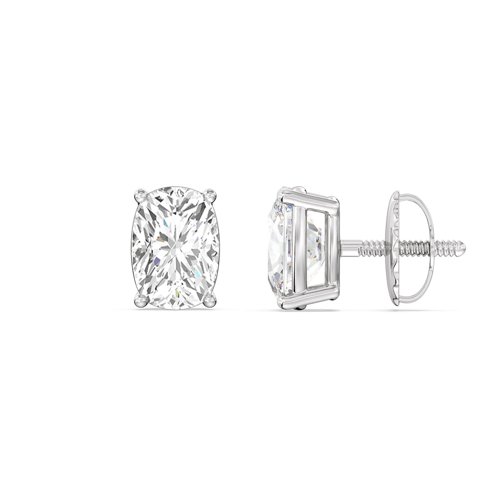 Classic Elongated Cushion Stud Earrings with 14KT White Gold / Lab / 1 Cut Diamond in 14KT White Gold / Lab / 1 view 5
