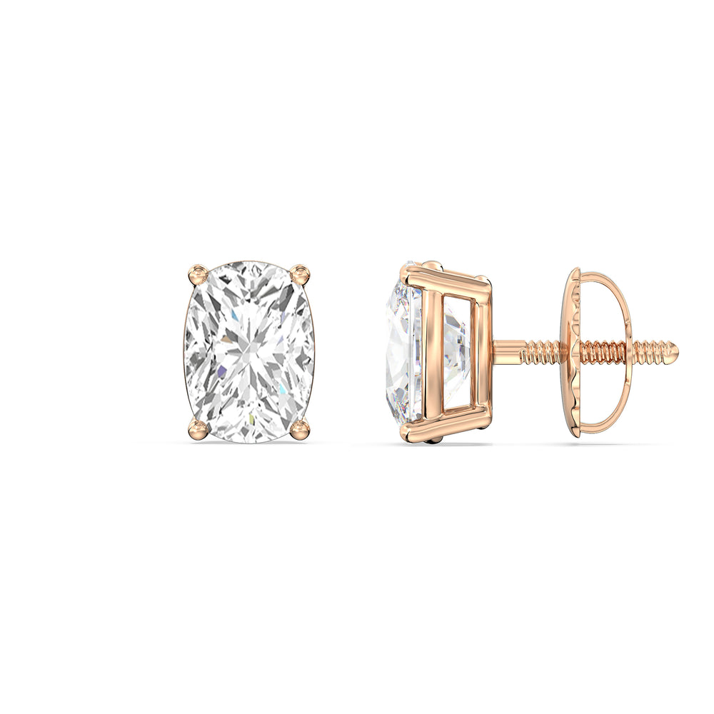 Classic Elongated Cushion Stud Earrings with 14KT Rose Gold / Lab / 1 1/2 Cut Diamond in 14KT Rose Gold / Lab / 1 1/2 view 5

