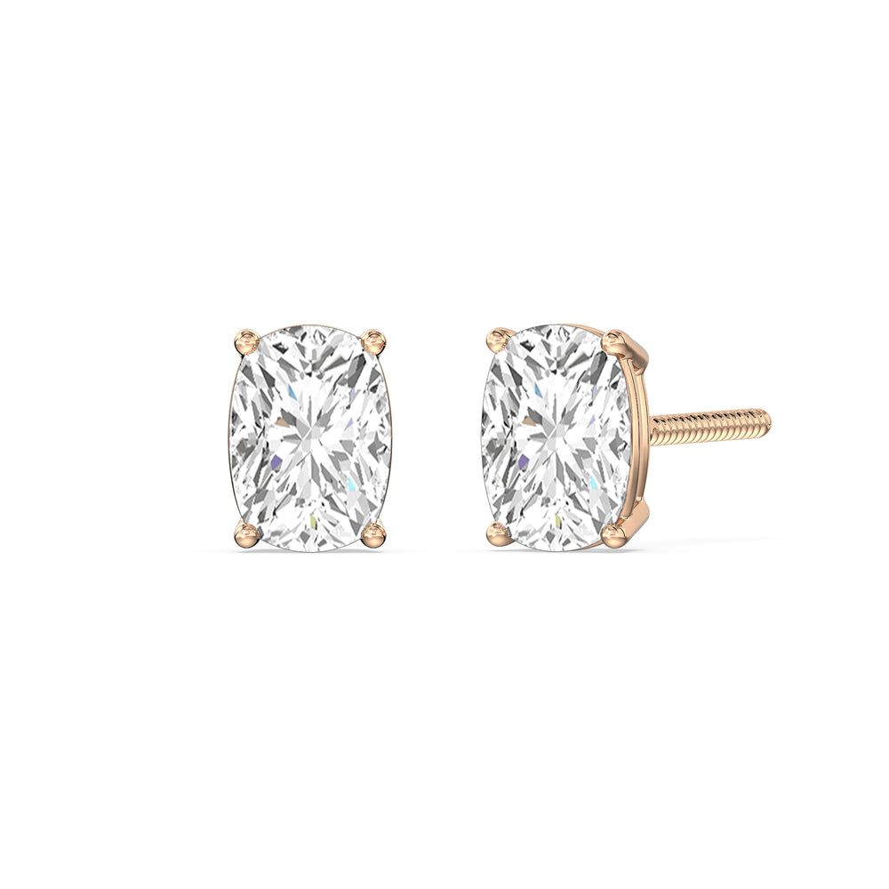 Classic Elongated Cushion Stud Earrings with 14KT Rose Gold / Lab / 1 1/2 Cut Diamond in 14KT Rose Gold / Lab / 1 1/2 view 1
