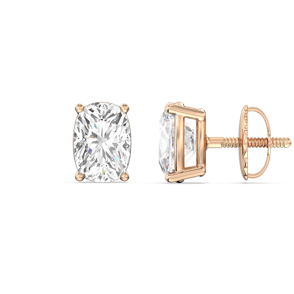 Classic Elongated Cushion Stud Earrings with 14KT Rose Gold / Lab / 2 Cut Diamond in 14KT Rose Gold / Lab / 2 view 5
