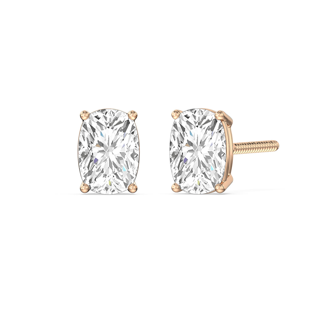 Classic Elongated Cushion Stud Earrings with 14KT Rose Gold / Lab / 2 Cut Diamond in 14KT Rose Gold / Lab / 2 view 1
