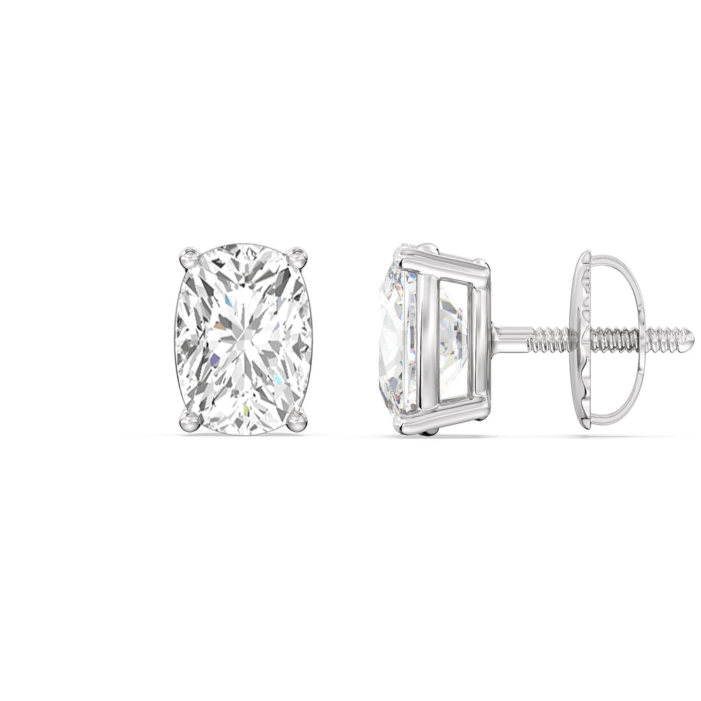 Classic Elongated Cushion Stud Earrings with 14KT White Gold / Lab / 2 Cut Diamond in 14KT White Gold / Lab / 2 view 5
