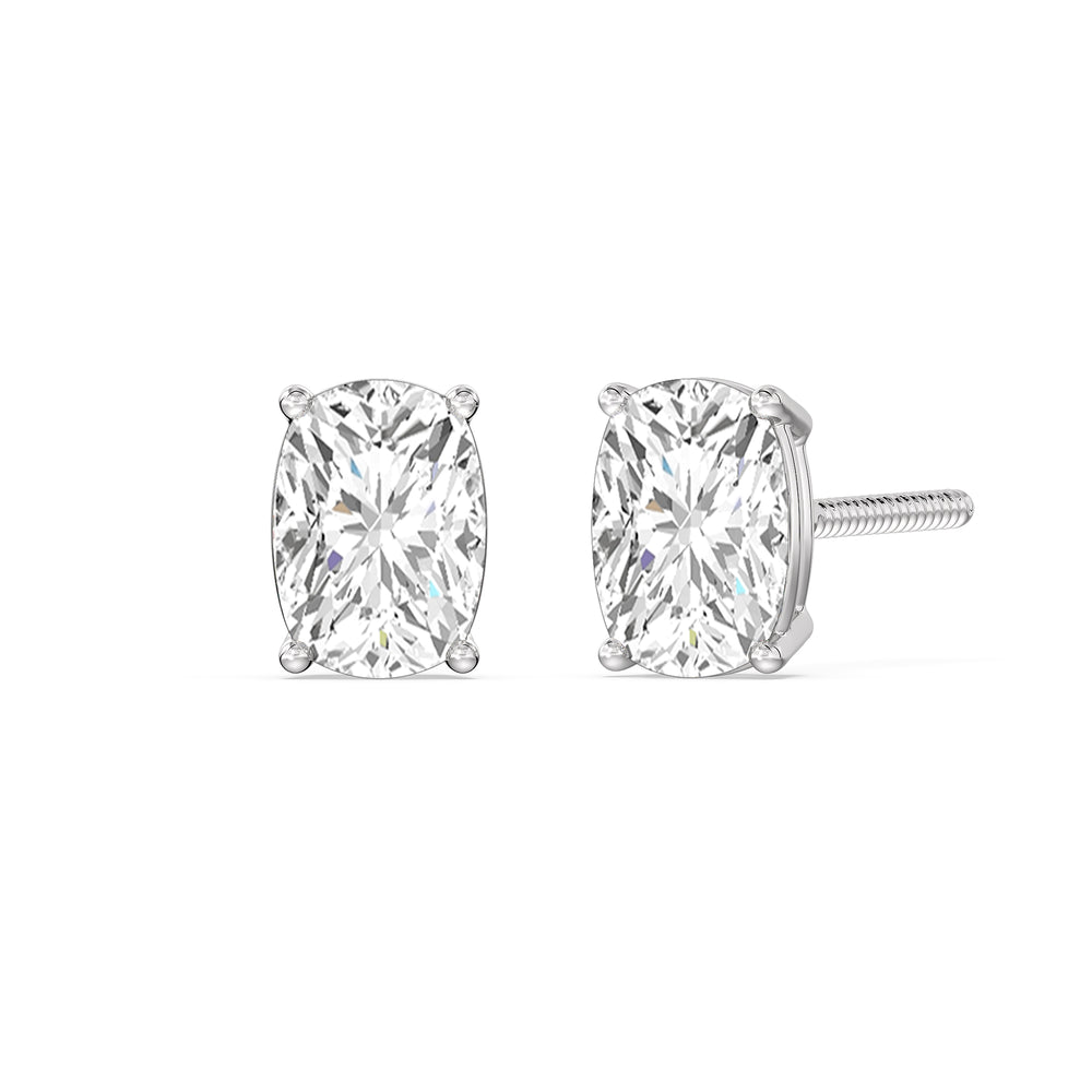Classic Elongated Cushion Stud Earrings with 14KT White Gold / Lab / 2 Cut Diamond in 14KT White Gold / Lab / 2 view 1
