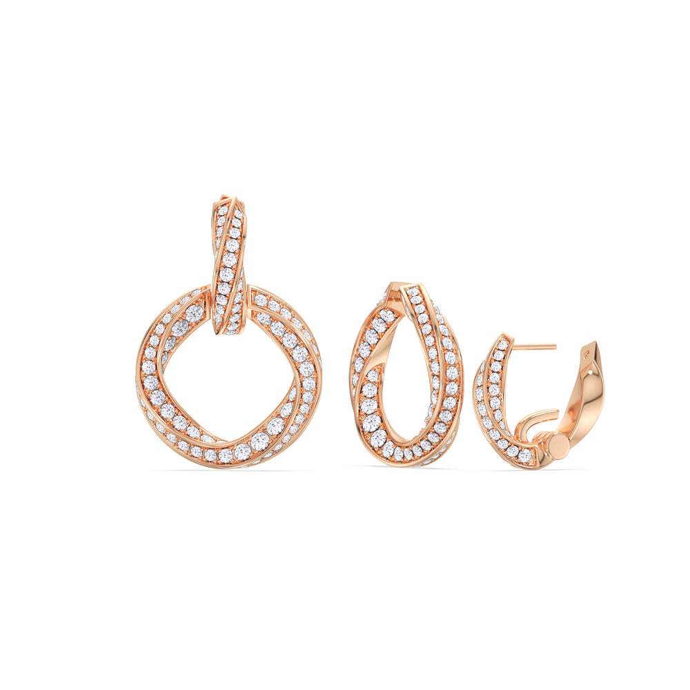 The Bond Double Link Earrings with 18KT Rose Gold / Lab / 3 Cut Diamond in 14KT Rose Gold / Lab / 3 view 3
