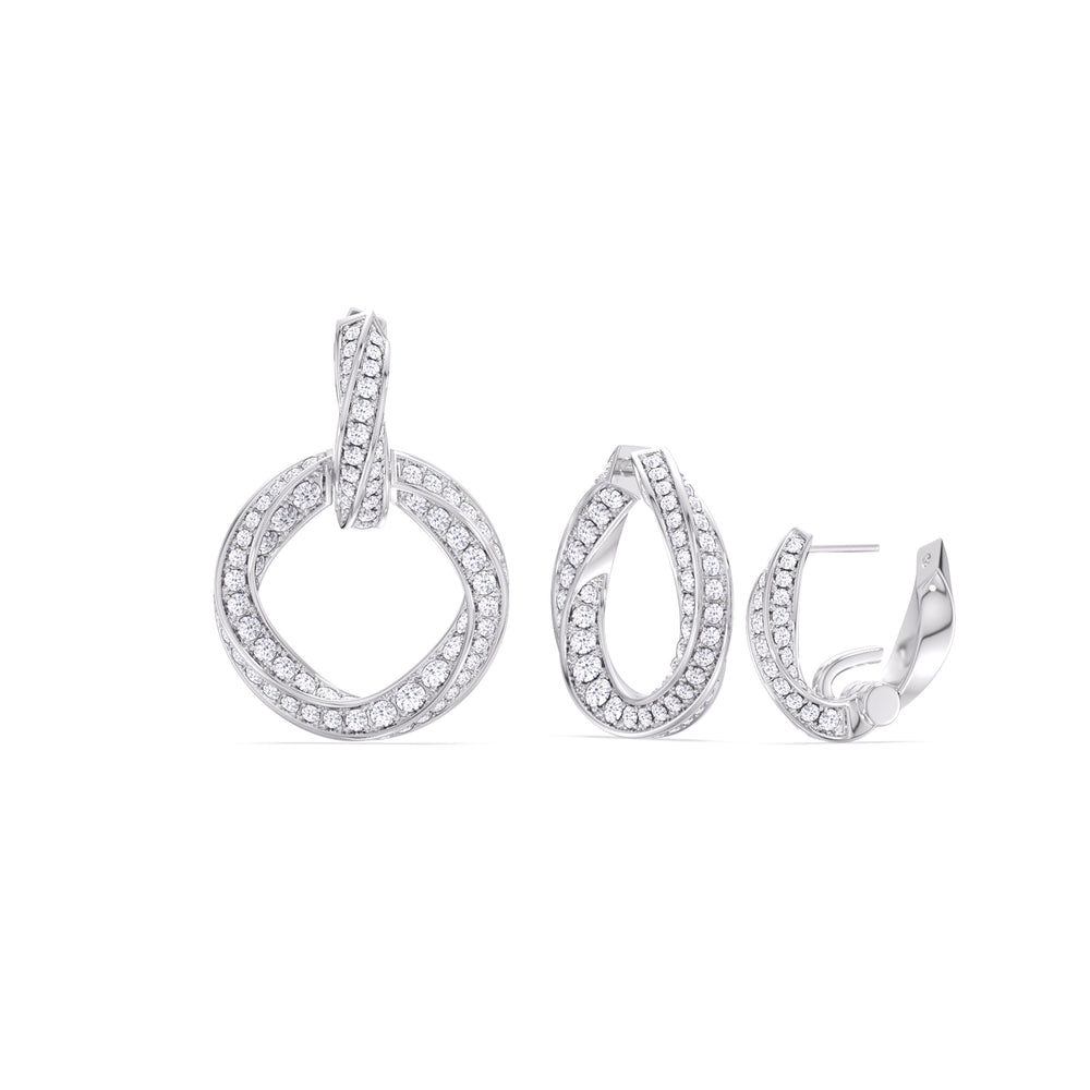 The Bond Double Link Earrings with Platinum / Lab / 3 Cut Diamond in 14KT Platinum / Lab / 3 view 3
