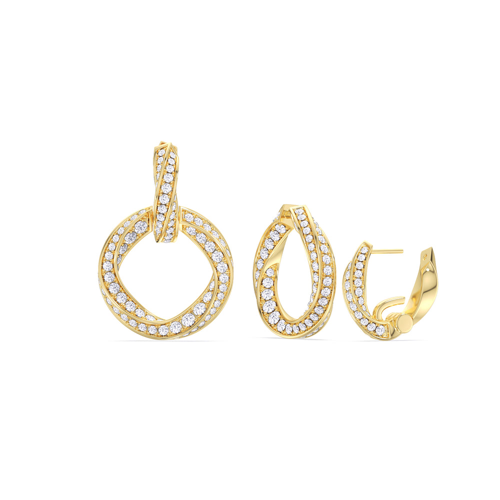 The Bond Double Link Earrings with 18KT Yellow Gold / Lab / 3 Cut Diamond in 14KT Yellow Gold / Lab / 3 view 3

