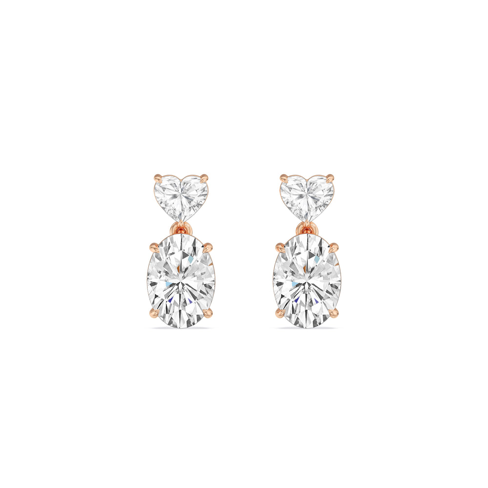 Elegance Heart and Oval Drop Studs with 18KT Rose Gold / Lab / 2 Cut Diamond in 14KT Rose Gold / Lab / 2 view 2
