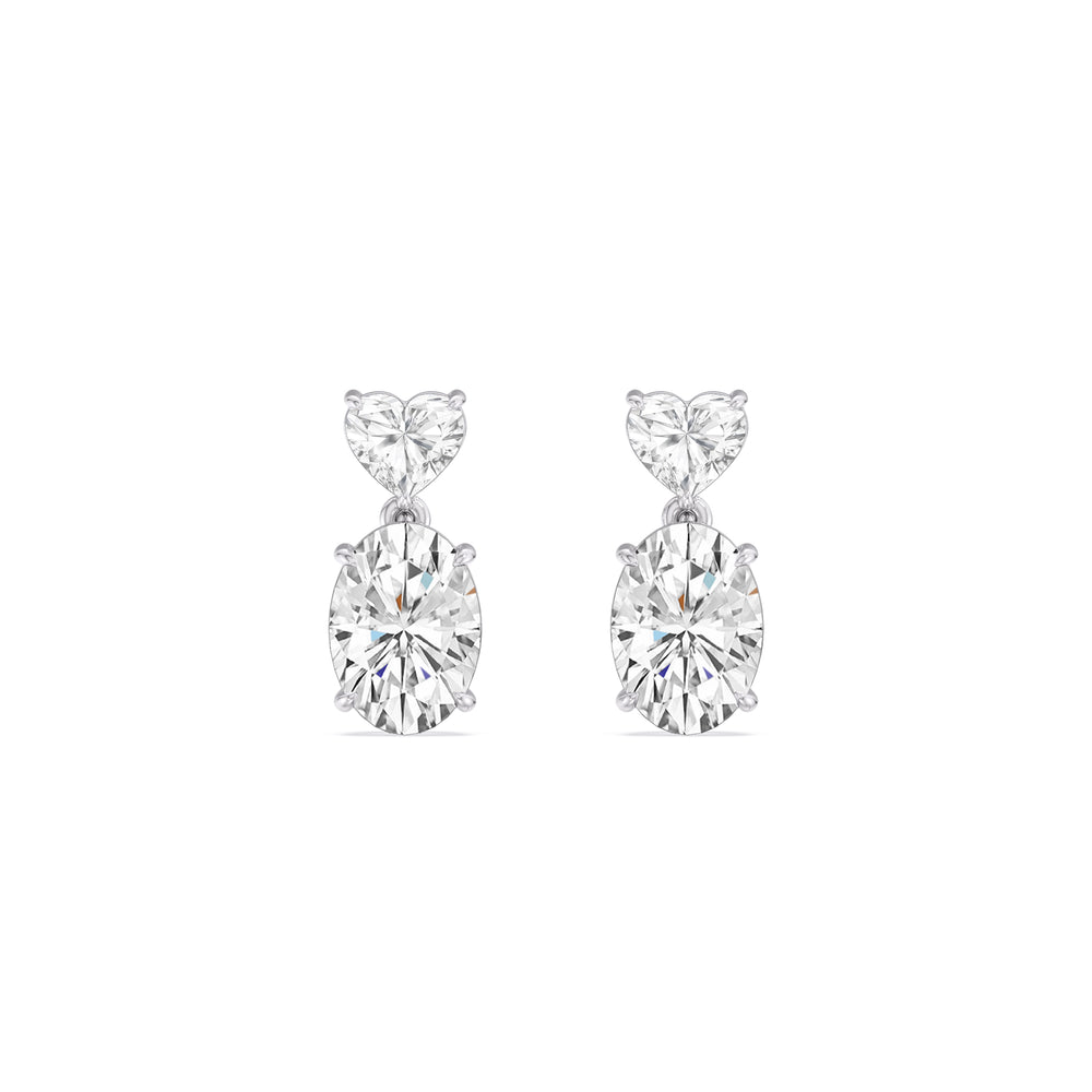 Elegance Heart and Oval Drop Studs with 18KT White Gold / Lab / 2 Cut Diamond in 14KT White Gold / Lab / 2 view 2

