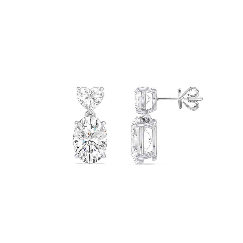 Elegance Heart and Oval Drop Studs with 18KT White Gold / Lab / 2 Cut Diamond in 14KT White Gold / Lab / 2 view 3
