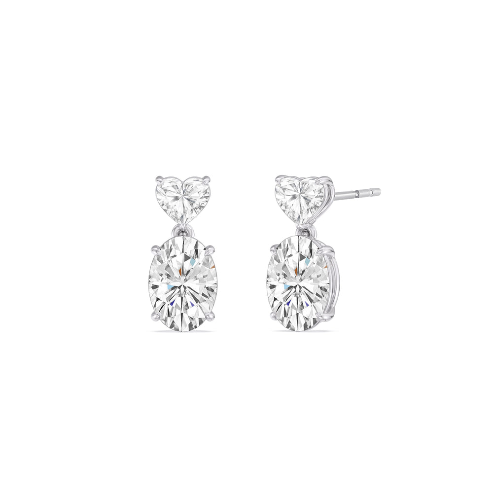Elegance Heart and Oval Drop Studs with 18KT White Gold / Lab / 2 Cut Diamond in 14KT White Gold / Lab / 2 view 1
