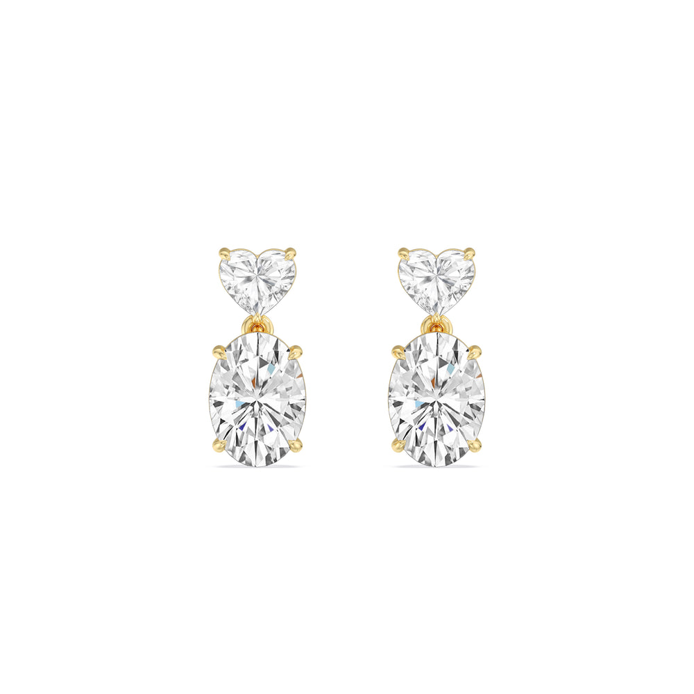 Elegance Heart and Oval Drop Studs with 18KT Yellow Gold / Lab / 2 Cut Diamond in 14KT Yellow Gold / Lab / 2 view 2
