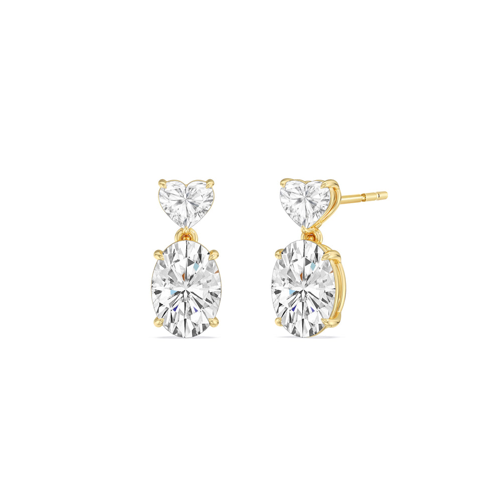 Elegance Heart and Oval Drop Studs with 18KT Yellow Gold / Lab / 2 Cut Diamond in 14KT Yellow Gold / Lab / 2 view 1
