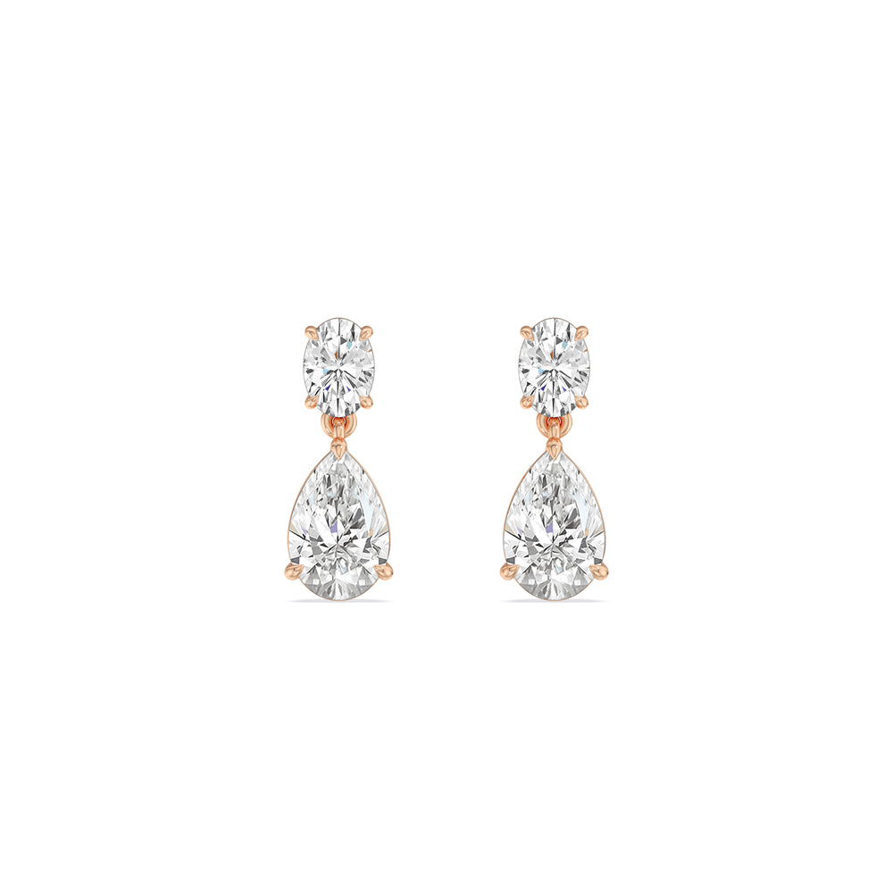 Elegance Oval and Pear Drop Studs with 18KT Rose Gold / Lab / 2 Cut Diamond in 14KT Rose Gold / Lab / 2 view 2
