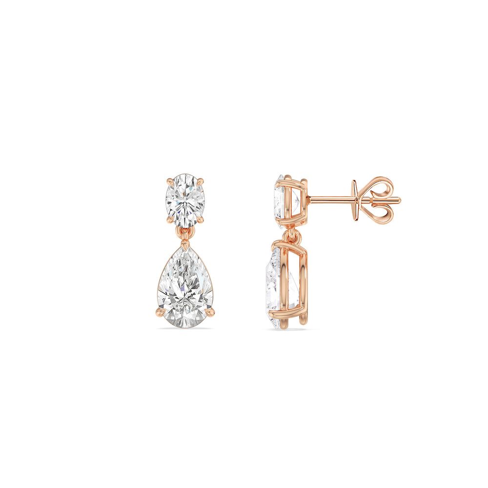 Elegance Oval and Pear Drop Studs with 18KT Rose Gold / Lab / 2 Cut Diamond in 14KT Rose Gold / Lab / 2 view 3
