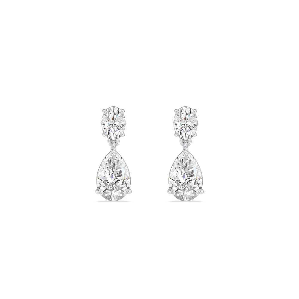 Elegance Oval and Pear Drop Studs with 18KT White Gold / Lab / 2 Cut Diamond in 14KT White Gold / Lab / 2 view 2
