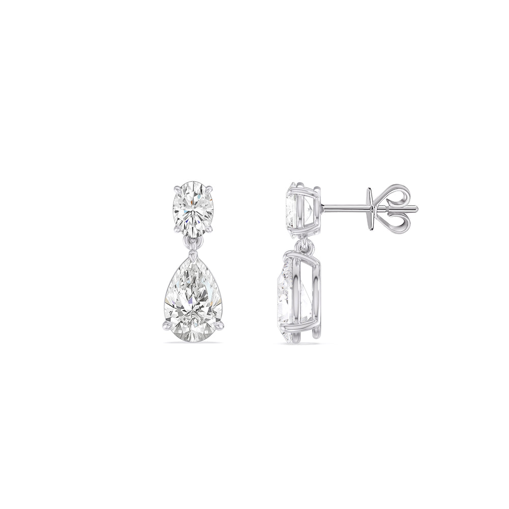Elegance Oval and Pear Drop Studs with 18KT White Gold / Lab / 2 Cut Diamond in 14KT White Gold / Lab / 2 view 3
