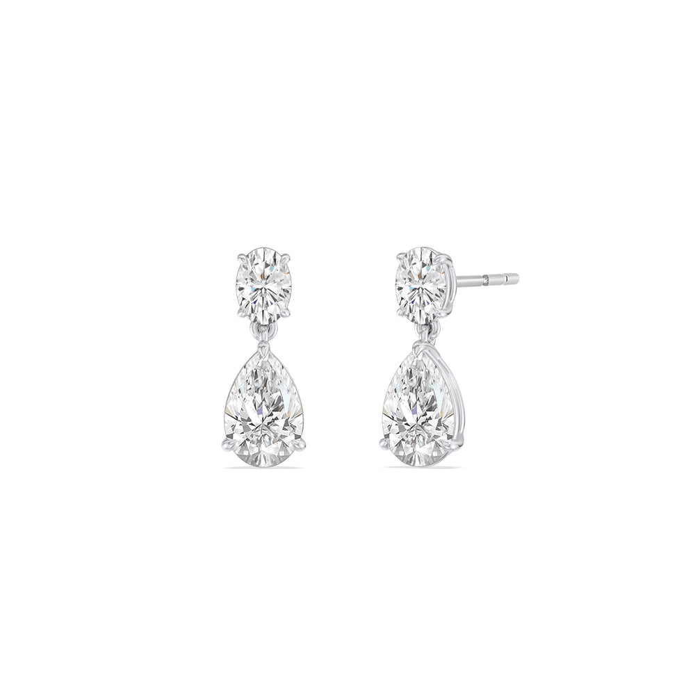 Elegance Oval and Pear Drop Studs with 18KT White Gold / Lab / 2 Cut Diamond in 14KT White Gold / Lab / 2 view 1
