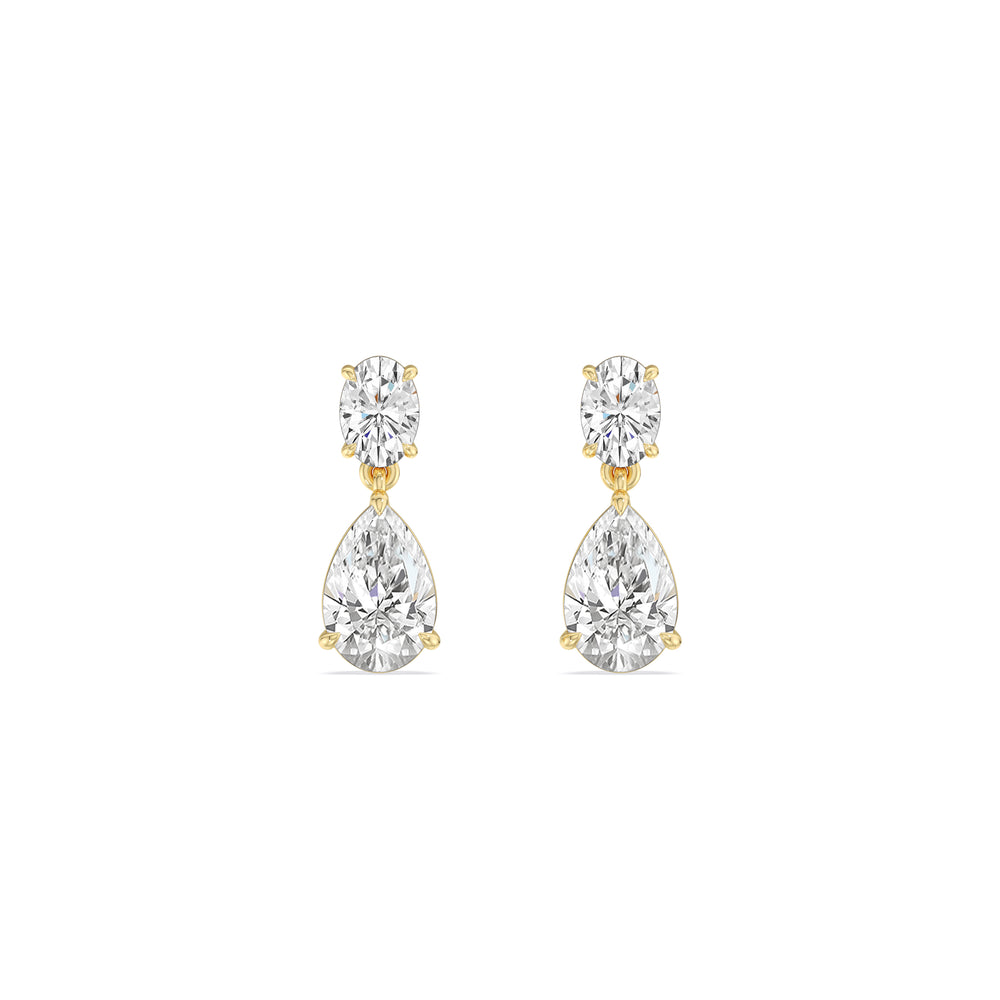 Elegance Oval and Pear Drop Studs with 18KT Yellow Gold / Lab / 2 Cut Diamond in 14KT Yellow Gold / Lab / 2 view 2
