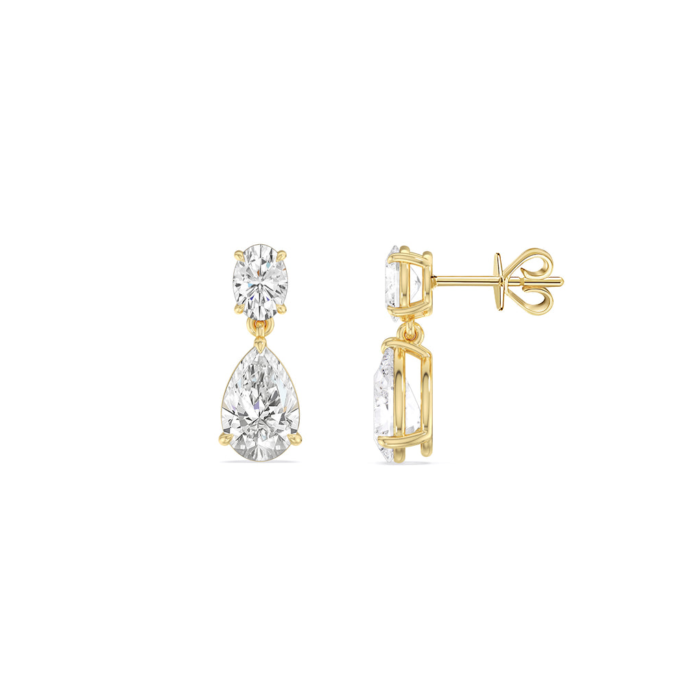 Elegance Oval and Pear Drop Studs with 18KT Yellow Gold / Lab / 2 Cut Diamond in 14KT Yellow Gold / Lab / 2 view 3
