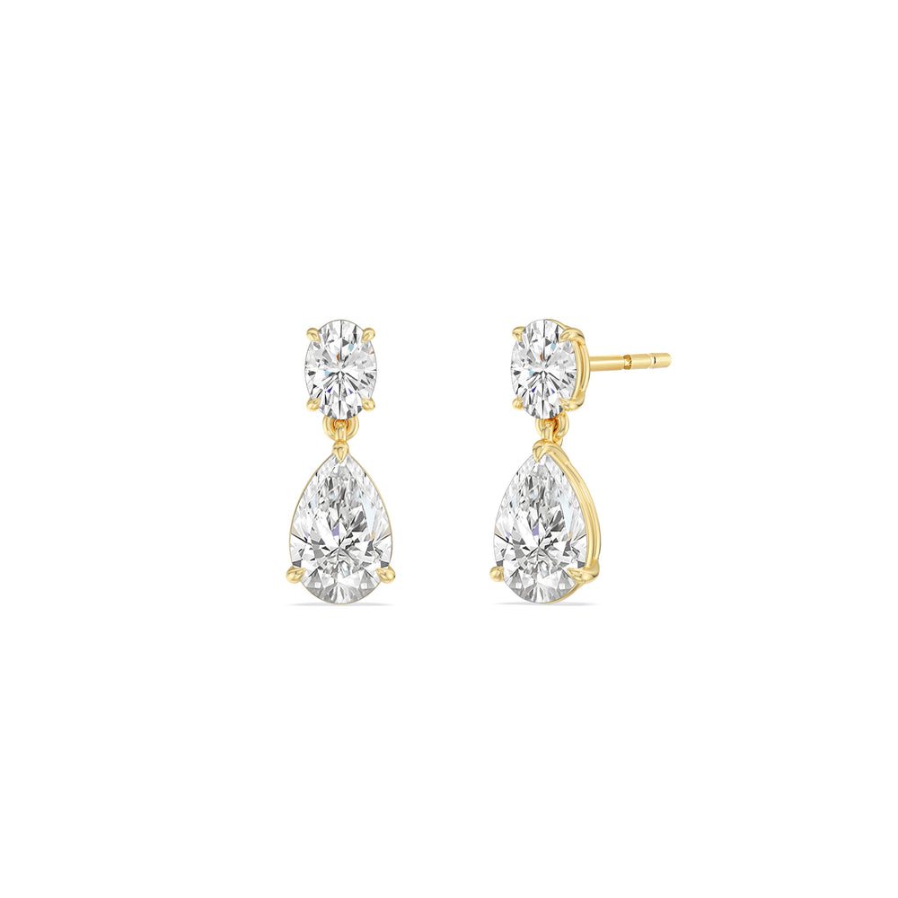 Elegance Oval and Pear Drop Studs with 18KT Yellow Gold / Lab / 2 Cut Diamond in 14KT Yellow Gold / Lab / 2 view 1
