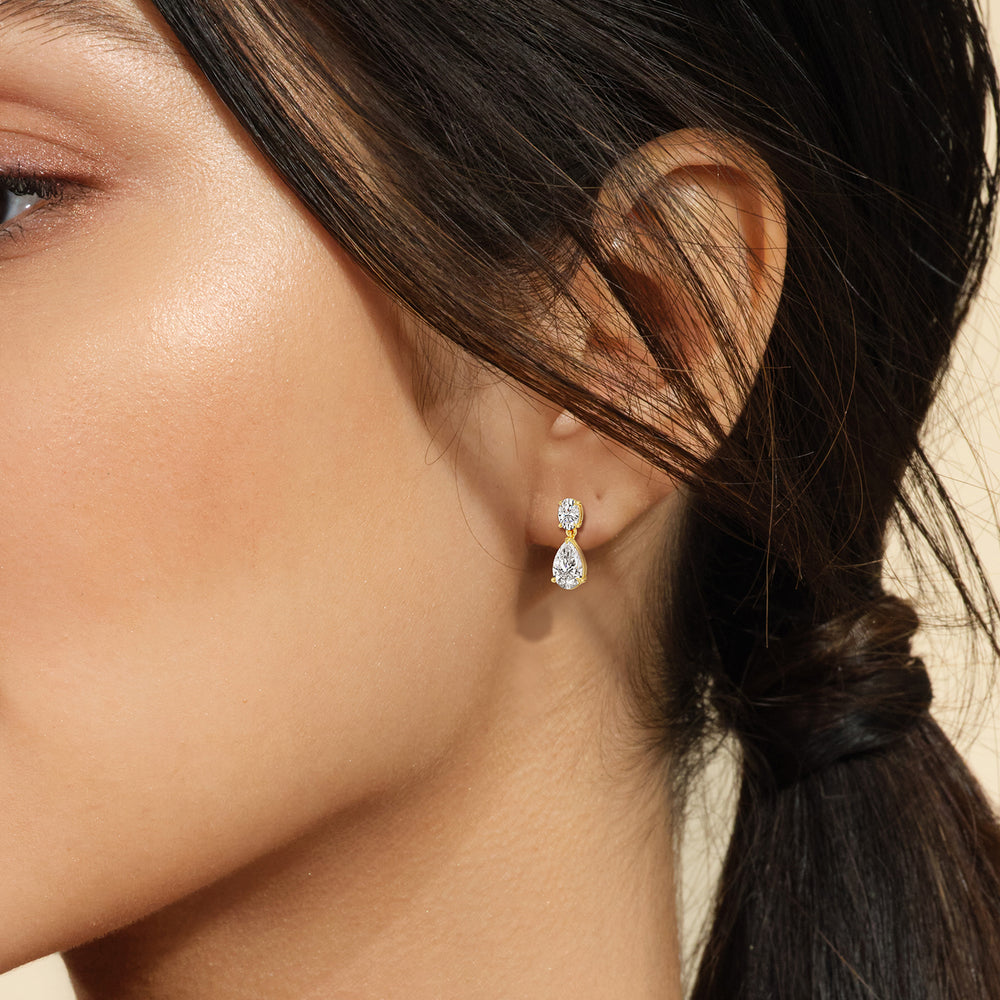 Elegance Oval and Pear Drop Studs with 18KT Rose Gold / Lab / 2 Cut Diamond in 14KT Rose Gold / Lab / 2 view 5
