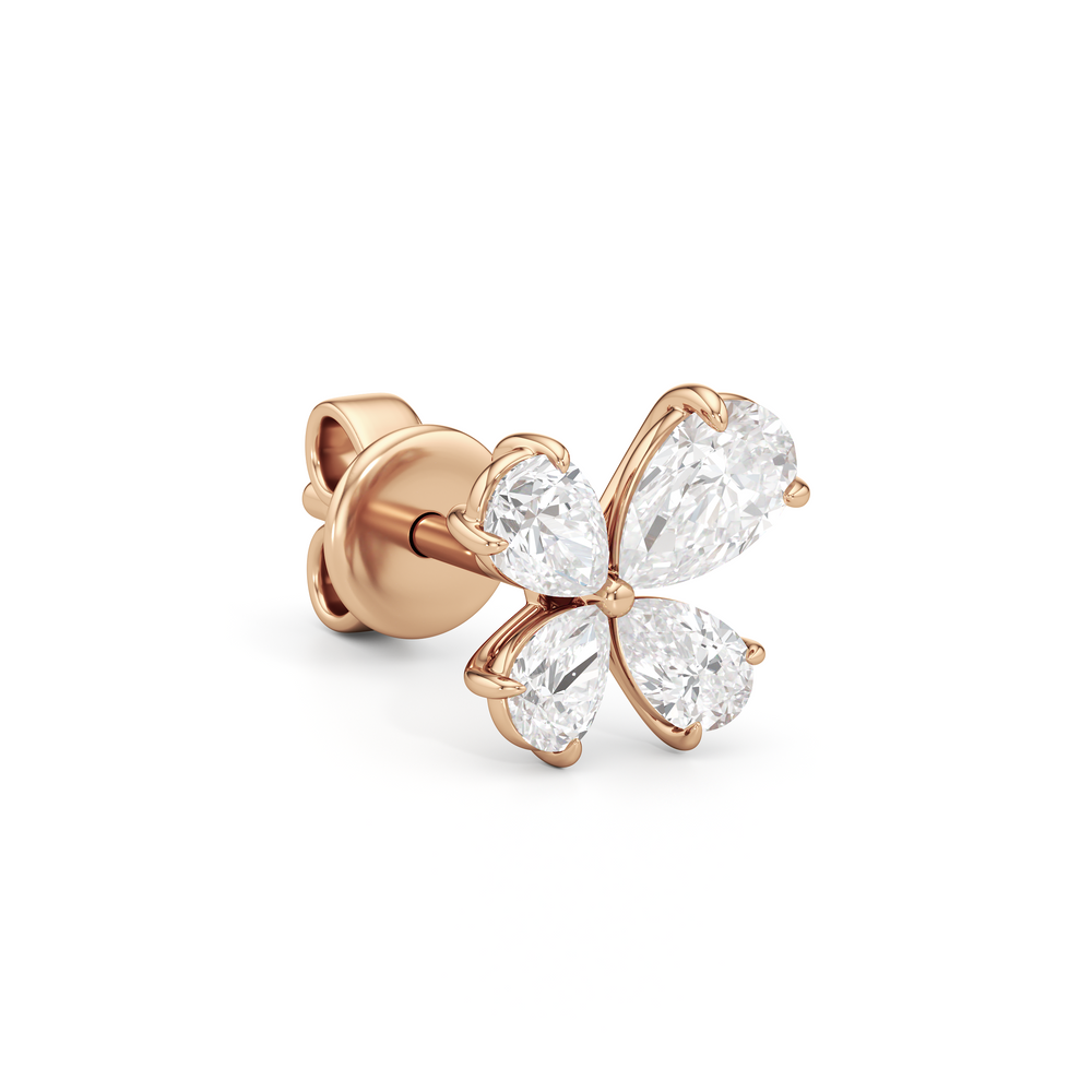 Clover Studs with 14KT Rose Gold / Lab / 3/4 Cut Diamond in 14KT Rose Gold / Lab / 3/4 view 5
