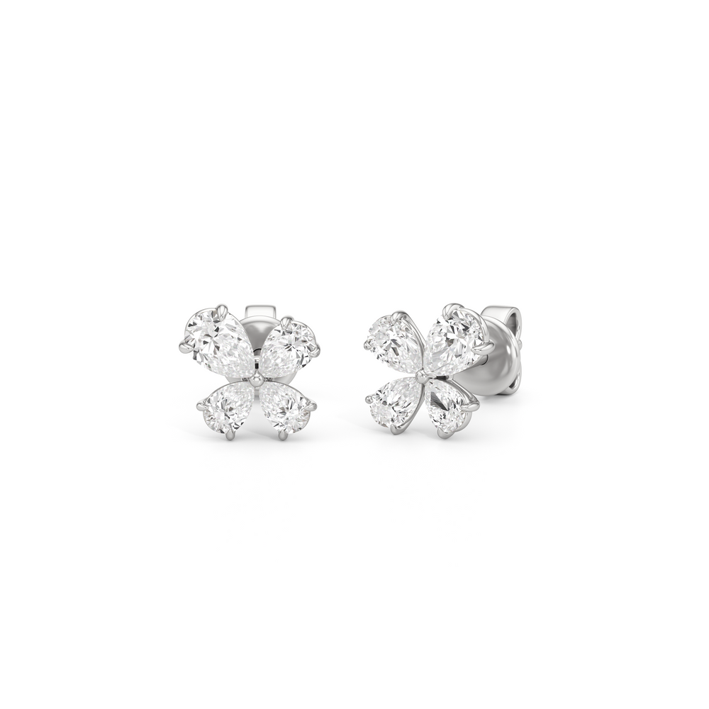 Clover Studs with 14KT White Gold / Lab / 3/4 Cut Diamond in 14KT White Gold / Lab / 3/4 view 2
