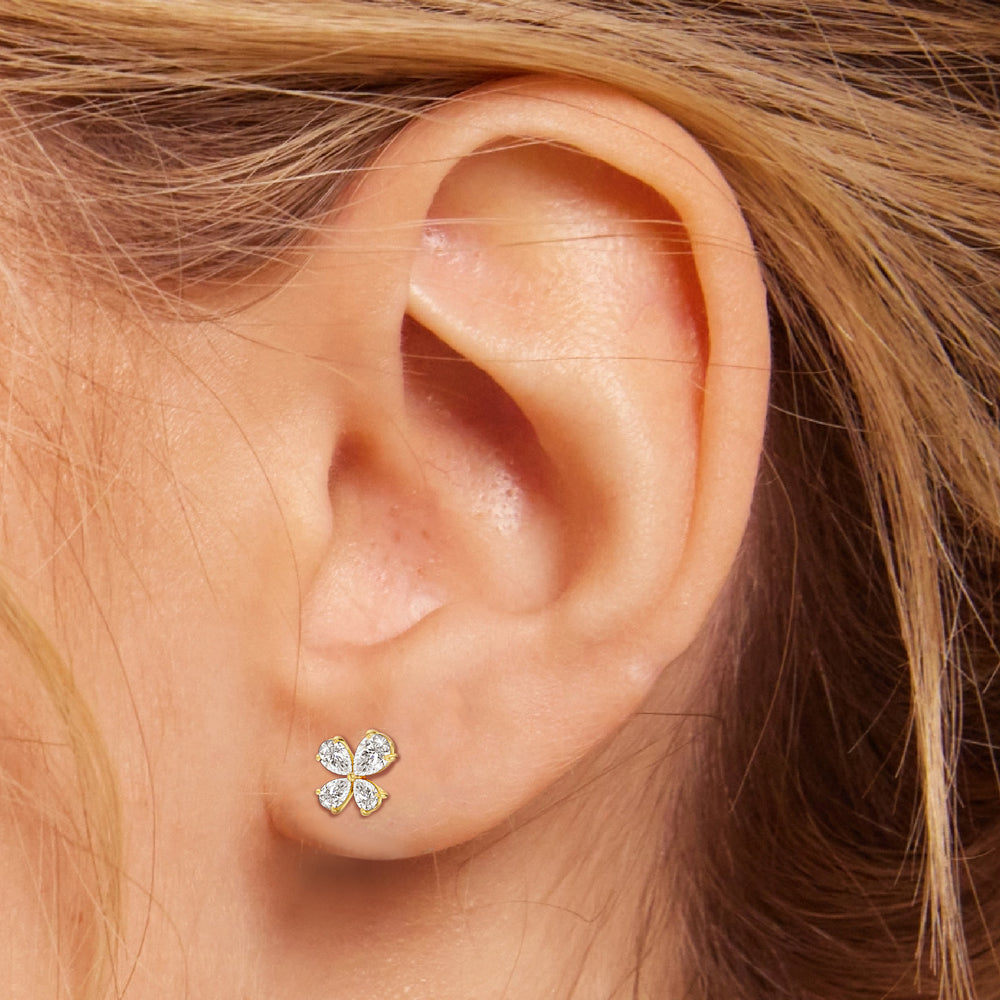 Clover Studs with 14KT Yellow Gold / Lab / 3/4 Cut Diamond in 14KT Yellow Gold / Lab / 3/4 view 4
