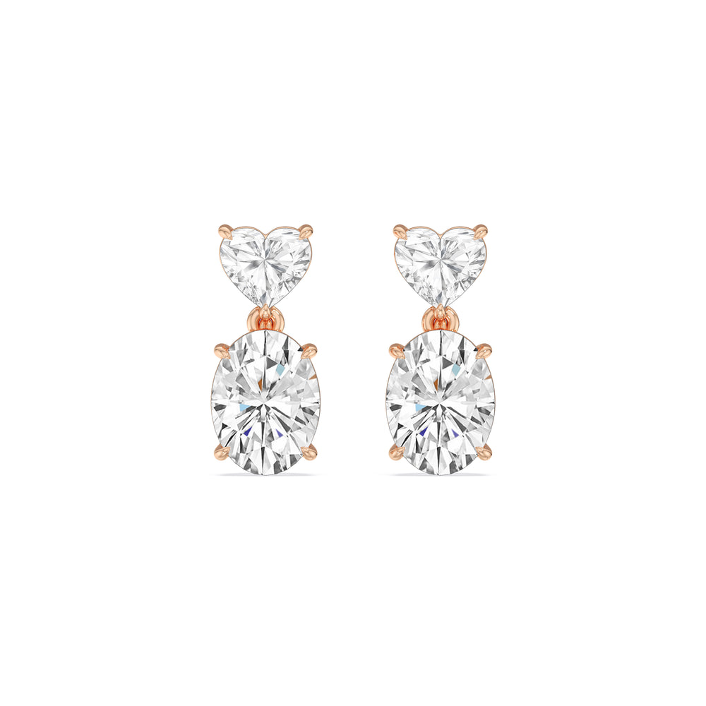Elegance Heart and Oval Drop Studs with 18KT Rose Gold / Lab / 4 Cut Diamond in 14KT Rose Gold / Lab / 4 view 2
